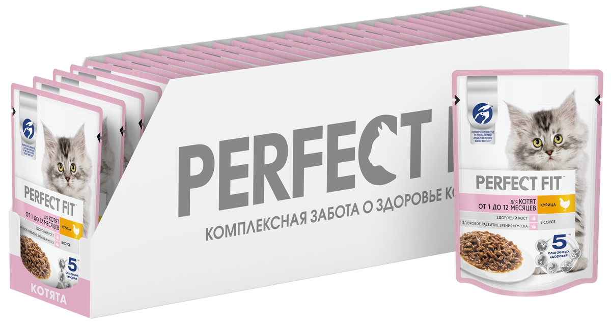 PERFECT FIT Влажный полнорационный корм "курица в соусе" для котят от 1 до 12 месяцев с курицей в соусе