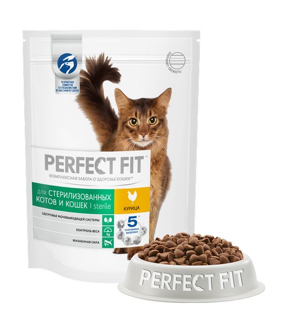 PERFECT FIT Корм сухой полнорационный "Курица" для стерилизованных котов и кошек с курицей