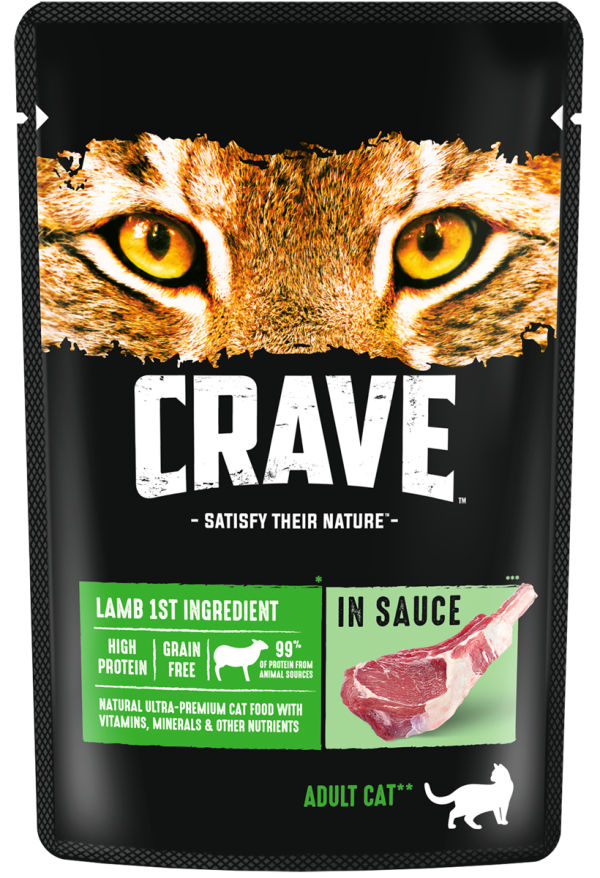 Корм консервированный полнорационный CRAVE™ для взрослых кошек с ягнёнком в соусе