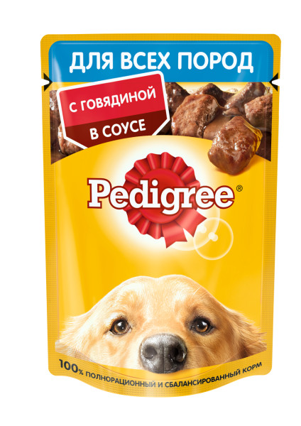 Pedigree влажный корм для взрослых собак всех пород, с говядиной в соусе, 85г