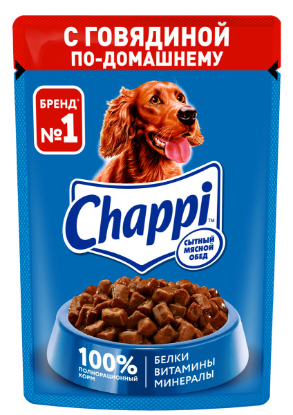 Chappi влажный корм для собак "Сытный мясной обед", Говядина по-домашнему, 85г