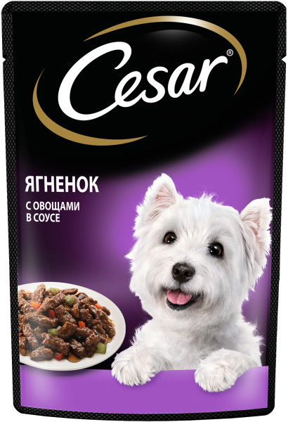 Cesar влажный кормдля взрослых собак, с ягненком и овощами в соусе, 85г