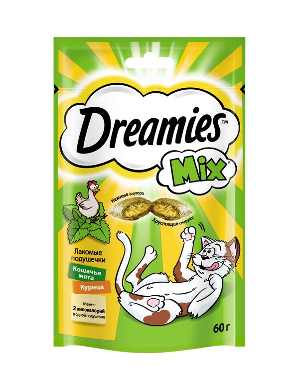 Dreamies Лакомство для кошек подушечки с мятой и курицей