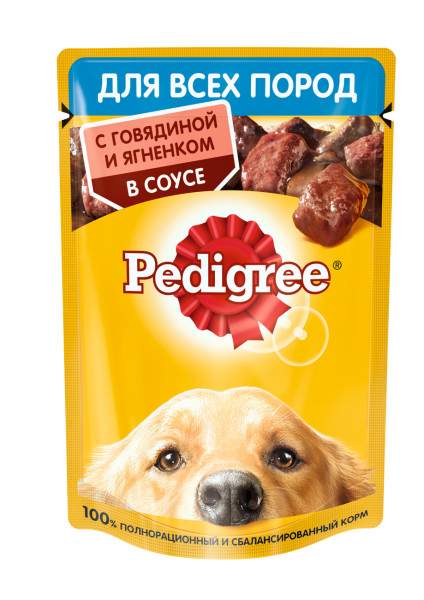 Pedigree влажный корм для взрослых собак всех пород, с говядиной и ягненком в соусе, 85г