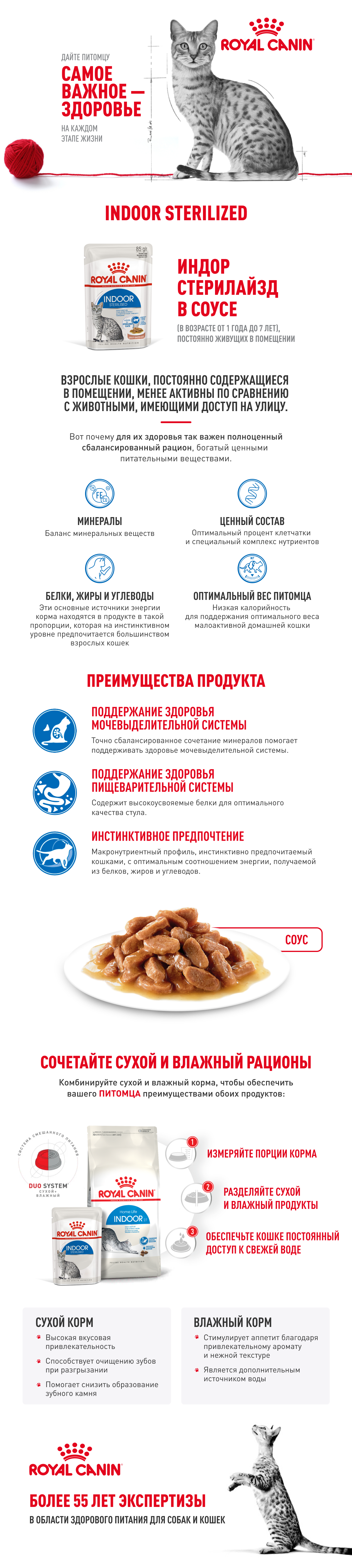 ИНДОР СТЕРИЛАЙЗД Корм консервированный полнорационный для взрослых кастрированных и стерилизованных кошек, живущих в помещении