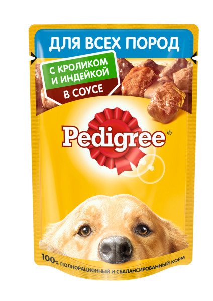 Pedigree влажный корм для взрослых собак всех пород, с кроликом и индейкой в соусе, 85г