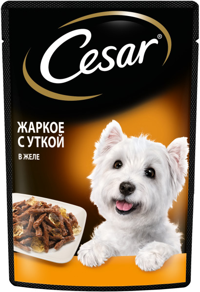Cesar влажный корм для взрослых собак, жаркое с уткой в желе, 85г