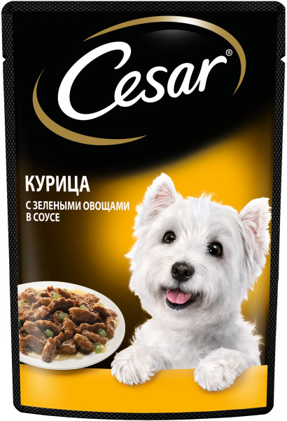  Cesar влажный корм для взрослых собак, с курицей и зелеными овощами в соусе, 85г