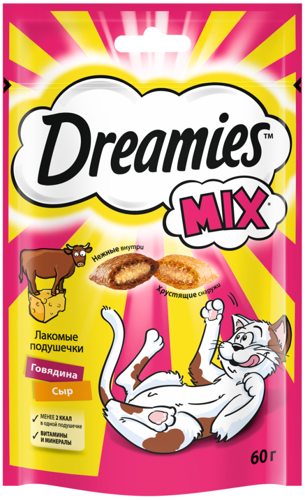 Dreamies Лакомство для взрослых кошек с говядиной и сыром «MIX (Микс) говядина, сыр»