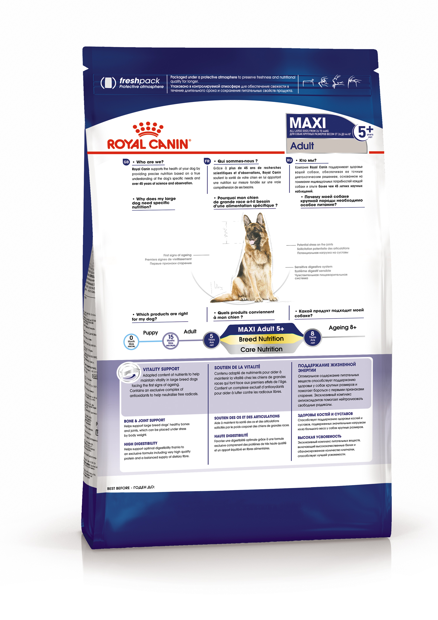 Корм для пожилых собак крупных пород 5-8 лет, Maxi Adult 5+