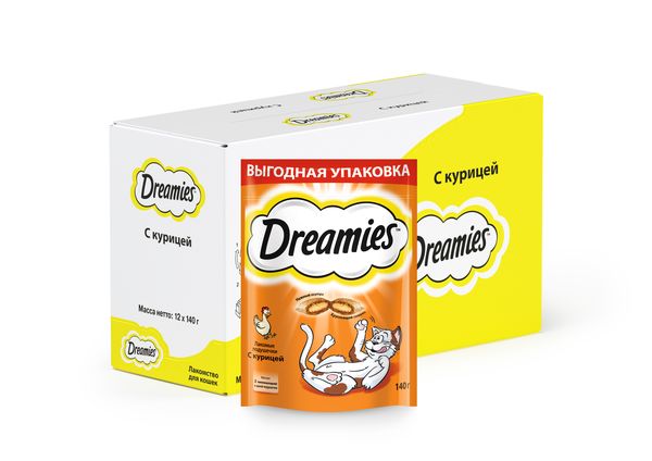 Dreamies Лакомство для кошек подушечки с курицей