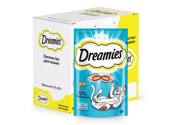 Dreamies Лакомство для кошек подушечки с лососем