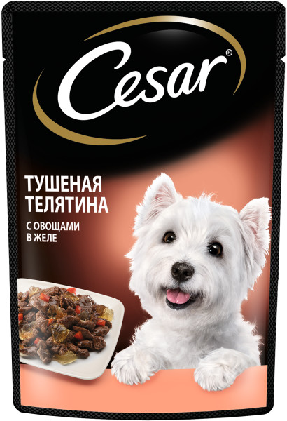 Cesar влажный корм для взрослых собак, с тушеной телятиной и овощами в желе, 85г